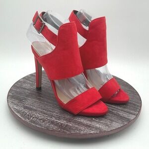 Zara Heels Womens 36 US 6 Red Suede Ankle Strap Stiletto Sandals Slingback Shoes